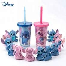Disney One Stitch 卡通吸管杯，450ml，塑料，双层防烫，带盖，适合情侣、办公室通勤和冷饮。 - 彩色 - 查看 3