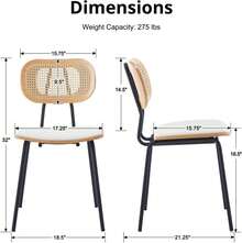 HEAH-YO Dining Chairs Set Of 4, Upholstered Faux Leather Rattan Dining Chairs With Backrest And Metal, Armless Kitchen Rattan Chairs Dining Room, White - 白色 - 查看 3