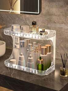 1pc Minimalist Home Decor Double-Layer Storage Rack, Solid Color Multi-Functional Non-Slip Thick Plastic Makeup Organizer For Bathroom, Kitchen, Bedroom, Ideal Mother's Day/Birthday Gift - Multicolor - View 2