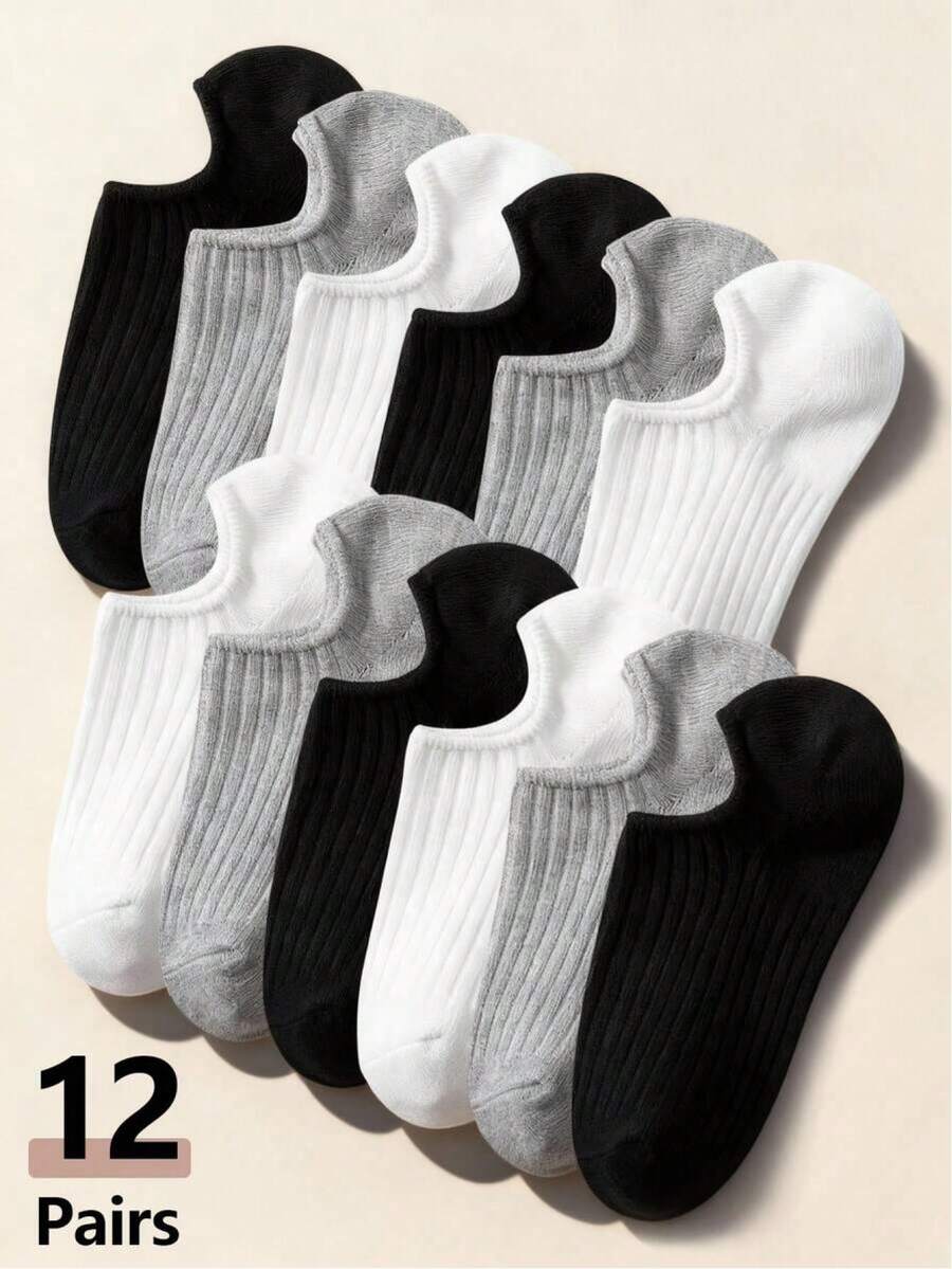 12/6/3/1 pares de calcetines de tobillo a rayas, disponibles en colores negro, blanco y gris. Clásicos, minimalistas, cómodos. Calcetines bajos para mujer, aptos para todas las estaciones (6 pares/12 pares/18 pares) - Estilo A - Ver 1