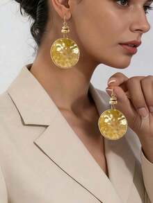 1 Pair Of New Vintage-Style Simple Distressed Metal Round Earrings, Suitable For Women's Daily Wear And Versatile In Use - 金黃色 - 查看 5