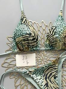2025 Sexy Leopard Print Bikini Two Pieces Set, Retro Style For Women Vacation Beach Summer - Mint Blue - View 3