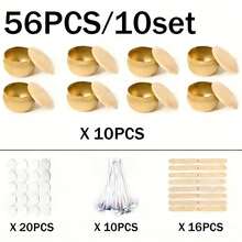 Bộ dụng cụ làm nến hoàn chỉnh 56 món/10 hộp quà, hộp đựng bằng kim loại - Bao gồm hộp, nắp, bấc và dụng cụ làm nến - Hoàn hảo cho người mới bắt đầu và người có sở thích! [Vật liệu làm mô hình bằng sáp] - 56 chiếc/10 bộ - Xem 8