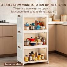 45cm Foldable Kitchen Storage Cabinet With Silent Wheels, 2–5 Layers Optional,Space Saving Foldable,Easy Clean,Multi-Layer Organizer For Spices Tableware Cookware Pantry. - 白色 - 查看 5