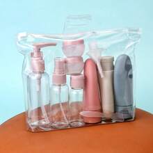 A Set Of Travel-Sized Cosmetic Refillable Bottles, Portable Toiletry Bag Set, Including Spray Bottle, Lotion Bottle, Shampoo Bottle, Cream Bottle, Empty Bottle (Random Card), Portable Accessory Storage Bag - Multicolor - View 9