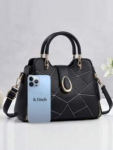 Túi xách nữ thời trang mới, kiểu dáng patchwork, đa năng, thanh lịch, cổ điển, cao cấp, dung tích lớn, thích hợp cho du lịch, mua sắm, làm quà tặng ngày Valentine. - màu đen - Xem 5