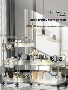4-Tier Multipurpose Transparent Storage Cart, Made Of Thick And Durable Plastic Material, With 360° Rotating Acrylic Storage Cart, Dual-Metal Handle Acrylic Material Minimalist And Durable, 360° Rotating Alloy Frame + Silent Lockable Wheels Design, Portable Large Capacity Storage Cart, Modern Minimalist Design, Suitable For Bathroom, Kitchen, Living Room And Bedroom, Cosmetics And Toiletries Storage Cart - Clear - View 6