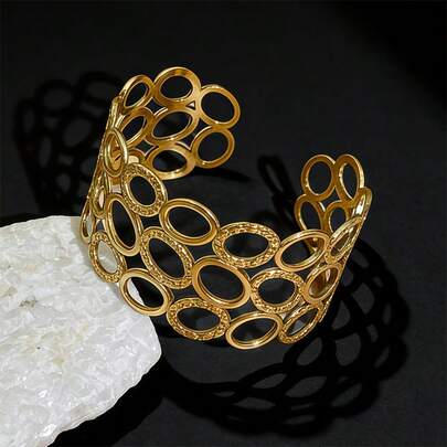 1 chiếc vòng tay dạng vòng tròn hình học đa năng, vòng tay bản rộng bằng thép không gỉ mạ vàng thời trang dành cho nữ.