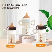 Bộ bình sữa 3 trong 1 chất liệu PPSU cao cấp, dung tích 240ml/300ml, có bi trọng lực và tay cầm, bình sữa đa chức năng, cốc có ống hút và vòi uống, món quà hoàn hảo cho các bà mẹ mới sinh giúp việc cho bé bú dễ dàng hơn. - Nhiều màu - Xem 4