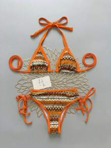 August vacation Kỳ nghỉ tháng Tám - Thời trang nữ: Bikini họa tiết hình học phong cách Bohemian màu cam, gợi cảm, họa tiết ngẫu nhiên, đồ bơi đi biển mùa hè. - Nhiều màu - Xem 4