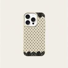 1pc Black Lace & White Polka Dot Pattern Full Coverage TPU Shockproof Phone Case, Compatible With Apple 16, 15, 14, 13, 12, 11 Pro Max, Series - Multicolor - View 5