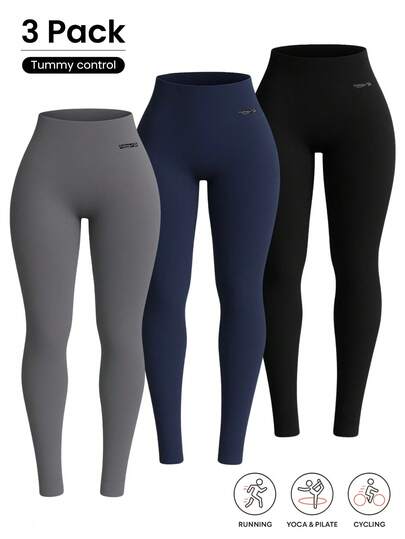 Kit 3 Calças Legging Cintura Alta Zero Transparência