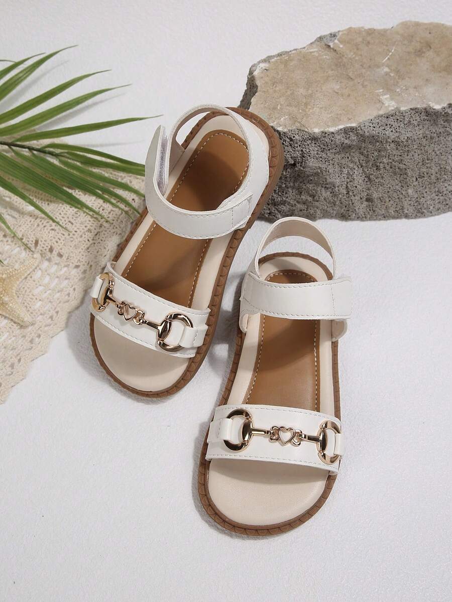 1 đôi dép xăng đan đế bằng cài nút vàng mùa hè mới cho bé gái, thiết kế tối giản, thoải mái và đa năng, phù hợp cho mang hàng ngày, hoạt động ngoài trời, du lịch và nghỉ mát. - trắng - Xem 1