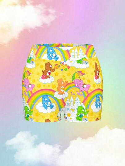 SHEIN | Care Bears Quần short in họa tiết dễ thương toàn thân, kiểu dáng ôm sát đáng yêu, món đồ không thể thiếu cho mùa hè.