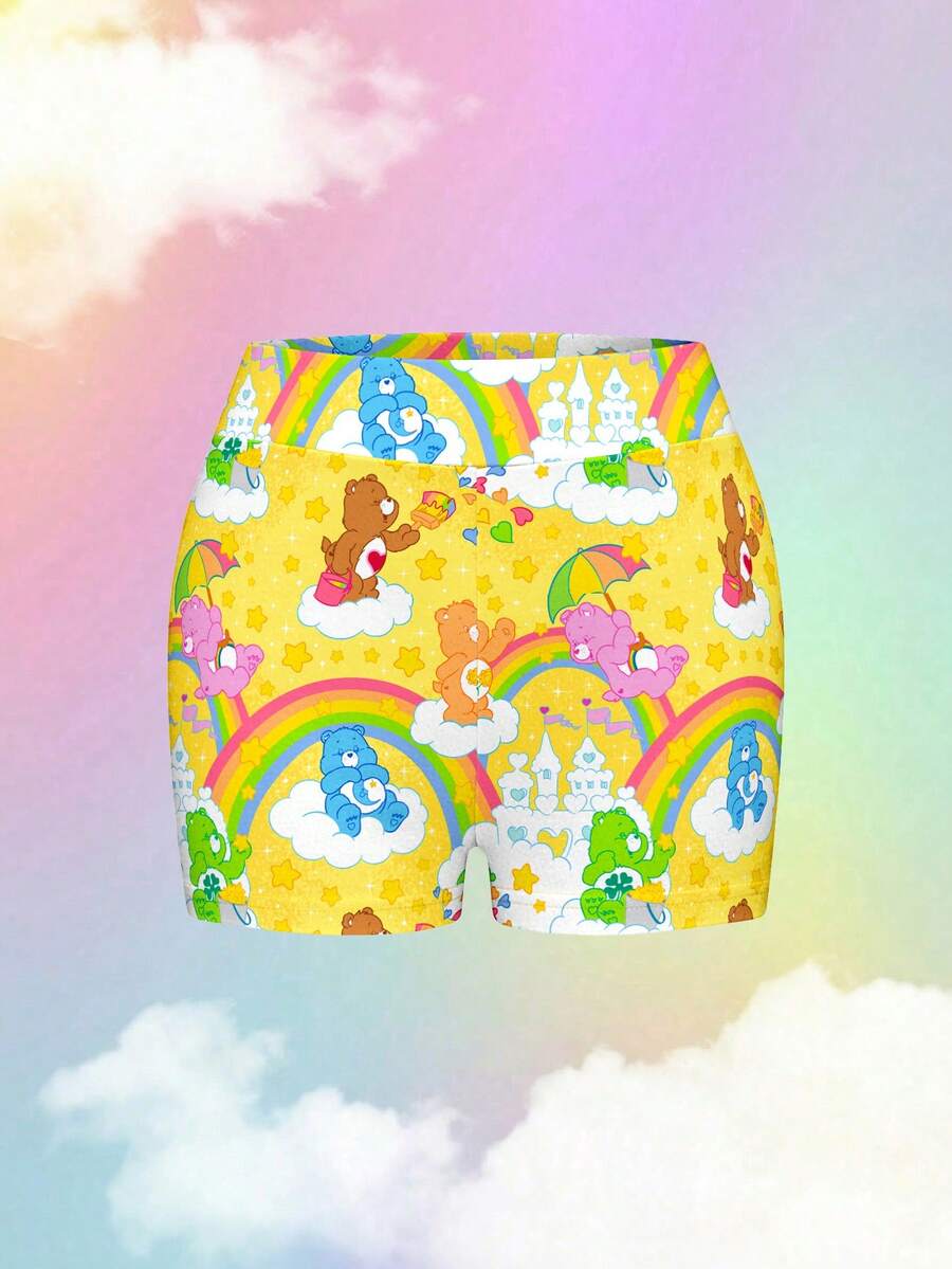 SHEIN | Care Bears All-Over Print Cute Pattern Shorts, Fitted Adorable Style, Essential Summer Item - Multicolor - View 1