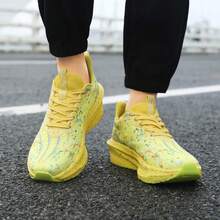 2026 Spring/Autumn New Marathon Running Shoes For Teenagers, Breathable Mesh, Carbon Plate, Shock Absorbing, Luminous, Fashionable Casual Lightweight Lace-Up Sneakers For Couples - Yellow - View 6