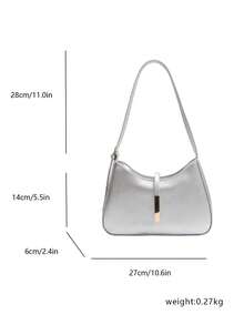 Túi đeo vai kiểu Hobo màu bạc ánh kim sang trọng, chất liệu giả da với điểm nhấn màu vàng đồng, túi xách đa năng tiện dụng cho sử dụng hàng ngày, dự tiệc và những buổi đi chơi thường ngày. - Bạc - Xem 7