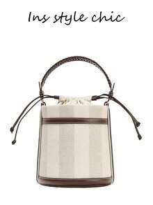 New Fashion Classic Versatile Solid Color PU Waterproof Handbag For Women, With Drawstring Design, Contrast Color Bucket/Crossbody Bag. Women's Wallet, Suitable For Shopping, Work, Travel - Multicolor - View 5
