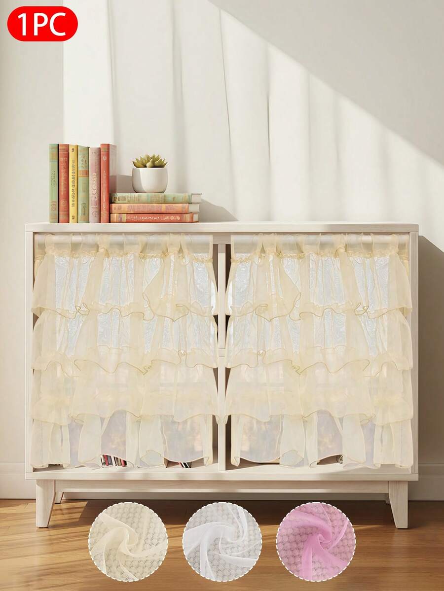 1pc Solid Color Romantic Multi-Layer Sheer Curtain, Suitable For Living Room, Bedroom, Doors & Windows - Top Rod Pocket Design - Sheer Curtain Panel - Home Decor - Fabric Divider - Room Decorative Curtain - Four-tiered Cake Skirt - View 1