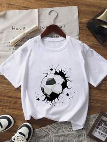 1 chiếc áo thun ngắn tay in hình bóng đá World Cup cho bé trai, trang phục thường ngày cho học sinh, áo mùa hè cho bé trai. - trắng - Xem 2