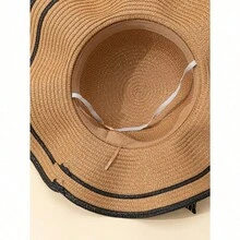 1 Piece Women's White Wavy Edge Bowknot Beach Sun Hat, Elegant Sunscreen Hat For Vacation & Travel, Summer Breathable Large Brim Sun Hat For Seaside Outings, Fashionable All-Match Holiday Casual Hat - 卡其色 - 查看 4