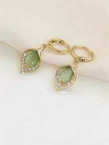 一对优雅简约的绿色和金色水钻郁金香花瓣流苏耳环，适合女士日常和节日佩戴。 - 綠色 - 查看 4