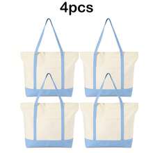1/4/8pcs 17.7x12.6x5.9inch Large Capacity Natural Color Contrast Color Canvas Multi-Piece Set, Wedding Bachelorette Party SPA Gift Tote Bag, Travel Storage Bag, Shopping Bag, Mommy Bag, Beach Bag, Essential For Wedding Theme Party - Beige Color Blocking - L - View 15
