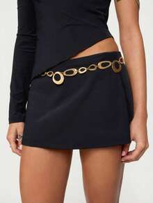 1pc Ins-Style Unique Geometric Asymmetrical Round O-Shaped Chain Body Chain, Versatile Hollow Splicing Waist Chain For Women, Minimalist Commuting Decorative Body Chain - Gold - View 4
