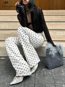 Quần jeans ống loe chấm bi cài nút dành cho nữ, kiểu dáng thường ngày, đa năng. - trắng - Xem 7