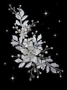 Silver Metal Leaf & Pearl Handmade Hair Clip Headpiece, European & American Bridal Wedding Hairstyle Accessory,Summer,Beach - Silver - View 3