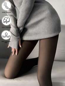 200g/80g Women's Thermal Lined Thickened Warm Leggings, Spring Autumn Winter Warm Pants Base Layer, Black Faux Translucent Tights, Create Bare Leg Effect, Suitable For Outdoor Wear - Black - View 9