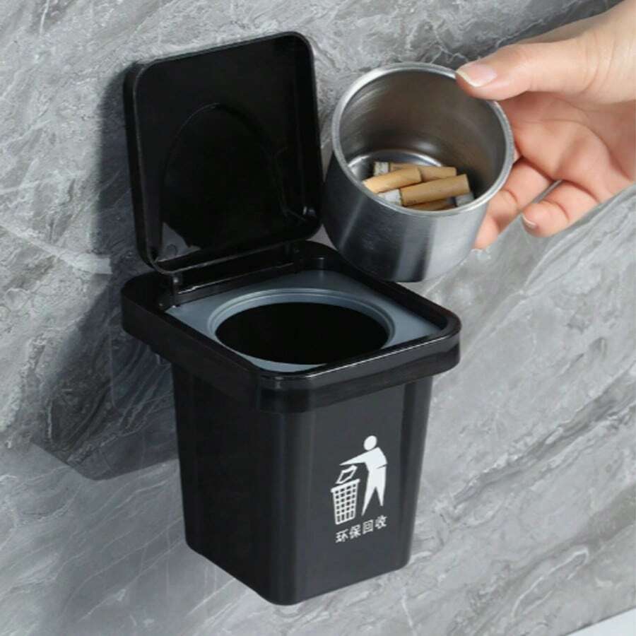 1 chiếc gạt tàn treo tường bằng thép không gỉ có nắp đậy, cũng có thể dùng như thùng rác treo. Đây là vật trang trí nhà cửa và phòng tắm sáng tạo, phù hợp cho phòng khách, phòng ngủ, làm quà tặng ngày lễ, nhà ở, văn phòng, phòng tắm và nhà bếp. - A - Xem 1