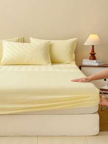 Bộ ga trải giường 3 món màu be chải mềm mại và thoải mái - Màu vàng - Xem 6