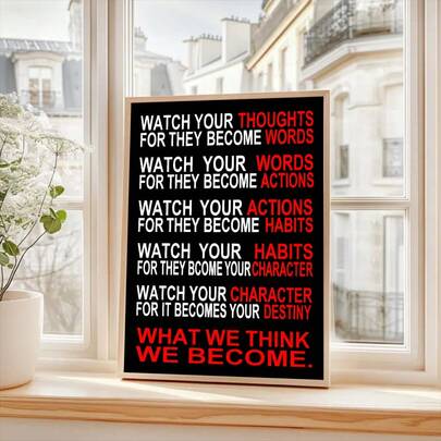 1PC "Watch Your Thoughts" Motivational Wall Art Print, Inspirational Quote Poster, Black Red Typography Office Bedroom Decor (Unframed)