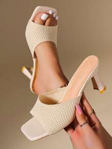Giày sandal cao gót nữ, sandal thanh lịch dành cho phái nữ, giày cao gót thoáng khí, giày cao gót màu be, sandal mùa hè thời trang cho nữ. - Màu be - Xem 1