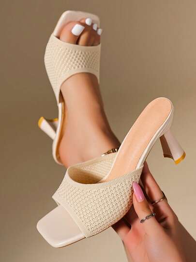 Giày sandal cao gót nữ, sandal thanh lịch dành cho phái nữ, giày cao gót thoáng khí, giày cao gót màu be, sandal mùa hè thời trang cho nữ.
