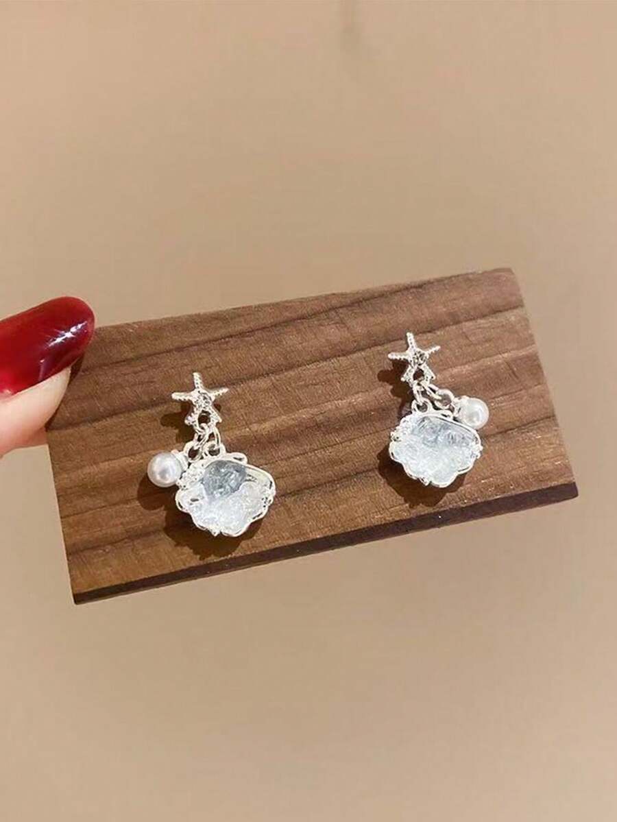2 đôi bông tai hình sao biển và vỏ sò bằng bạc, kiểu dáng tối giản, thanh lịch, thích hợp đeo hàng ngày khi đi nghỉ mát ở bãi biển dành cho nữ. - Như thể hiện trong hình ảnh - Xem 1