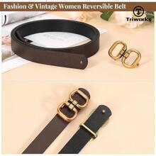 Reversible Leather Belt Women With Gold Ladies Leather Belt Jeans Pants - 適合腰圍 32-36 吋 + 黑色/咖啡色 - 查看 7