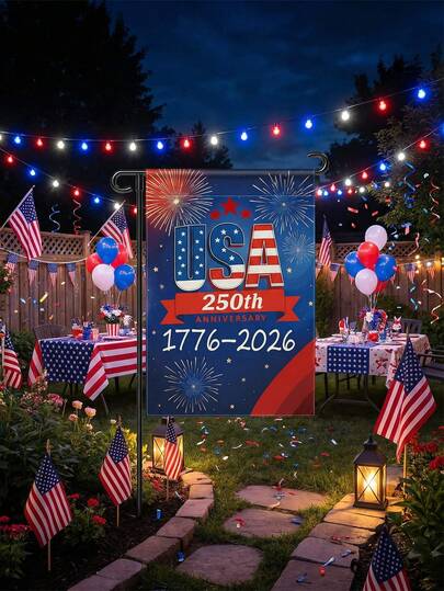 美国建国250周年纪念花园旗，250周年祝福，户外庭院装饰，适用于独立日、周年纪念、7月4日爱国活动 - 建国250周年庆典 (1776-2026)