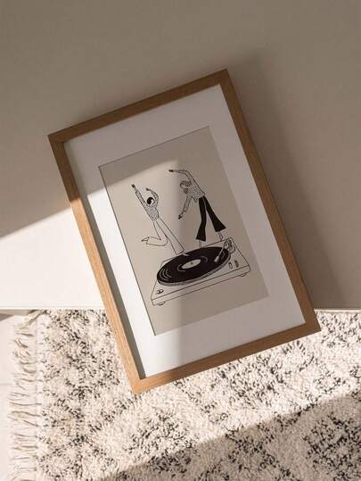 1 pieza de póster de disco de vinilo vintage - Arte retro con chicas bailando y tocadiscos, ideal para entusiastas de la música, decoración de pared minimalista para dormitorio, sala de estar, habitación - Arte retro vertical