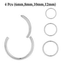 1-8个装，1.0mm/1.2mm鼻环，316L医用级不锈钢铰链式无缝耳环，适用于鼻子、鼻中隔、鼻软骨、耳垂，直径5mm-16mm，夏季沙滩比基尼配饰，婚纱装饰，适合游泳、沐浴、运动，情人节、生日、母亲节、节日礼物 - 銀色 - 查看 22