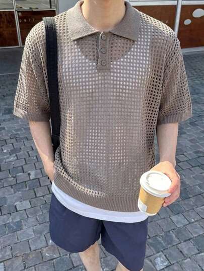 เสื้อโปโลแขนสั้นทรงหลวมลำลองแบบเจาะรูสำหรับผู้ชายและผู้หญิง สไตล์ยุโรป/เอเชีย ฤดูใบไม้ผลิ/ฤดูร้อน