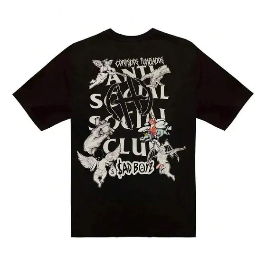 Camiseta Unisex De Moda Anti Social Club  11 T-ShirtAnime Shirt Men Top ,1 Piece,Family Matching Outfits, Casual Summer T-Shirt,Comfortable Outdoor Casual Wear - 黑色 - 查看 1