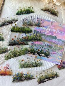 20 piezas/paquete Pegatinas creativas para paisaje de jardín, plantas, flores, decoración floral y de piedras para scrapbooking, decoración de diarios, material de PET para suministros de scrapbooking y papelería - Unitalla - Ver 9