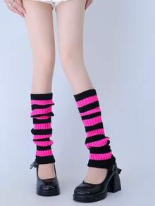 1 đôi tất giữ ấm chân kiểu Lolita dễ thương, thời trang thường ngày, cao đến đầu gối, chất liệu vải xuyên thấu kẻ sọc, viền xếp ly phồng và nơ ruy băng ren, thích hợp để mặc hàng ngày. - Nhiều màu - Xem 19