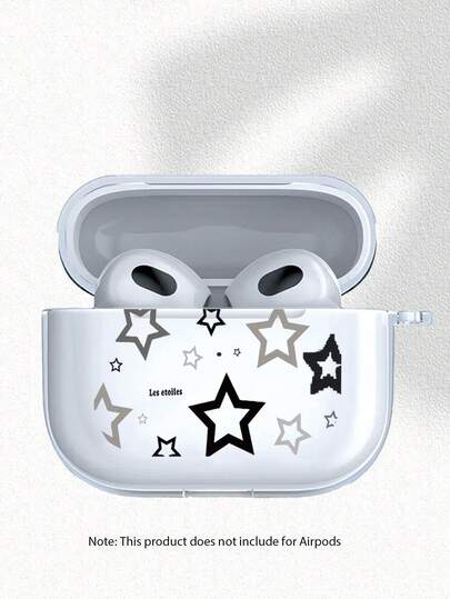 Black & White Star Pattern Transparent Earphone Case, Fashionable & Versatile, Compatible With AirPods 2/3/4/Pro/Pro2/Pro3, Suitable As Birthday Or Holiday Gift For Family, Friends And Yourself