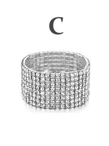 Bộ 1/3 vòng tay co giãn đính đá cho nữ, kiểu dáng lấp lánh, thích hợp cho đám cưới, màu bạc. - Bạc - Xem 7