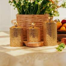 1 Luxurious Ceramic Storage Jar With A White And Gold Pattern (With Lid), Featuring Embossed Dot Design Decorations. The Jar Is Suitable For Storing Tea, Sweets, And Snacks And Can Be Used In The Kitchen/Bathroom. - View 2