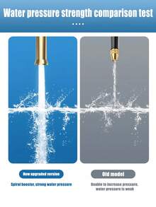 升级版可调高压洗车水枪，花园浇水喷嘴，可调花园浇水喷雾器，适用于洗车、宠物洗澡、家居清洁，金色直喷工具 - 銅色 - 查看 5