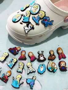 10PCS/20PCS Frozen PVC Soft Rubber Shoes Buckle Cartoon Anime Figure Anna Fine Decoration Article Shoe Flower Applique Slippers Shoe Charms Shoe Accessories Charm - Multicolor - View 1